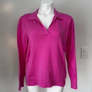 J.Crew Factory Hot Pink Johnny Collard V-Neck Sweater